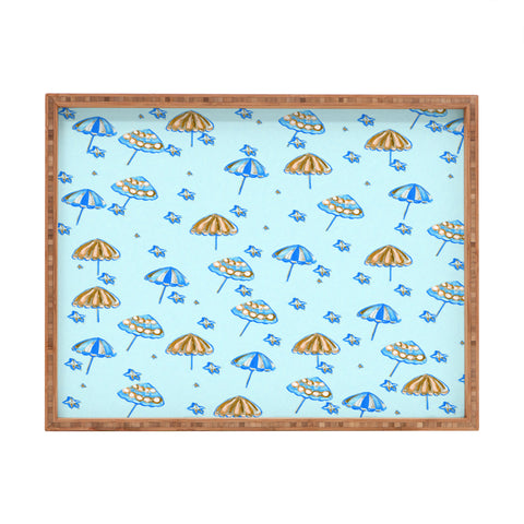 Renie Britenbucher Beach Umbrellas And Starfish Light Blue Rectangular Tray