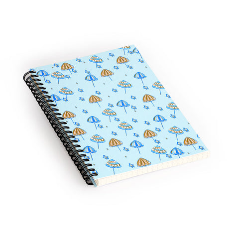 Renie Britenbucher Beach Umbrellas And Starfish Light Blue Spiral Notebook