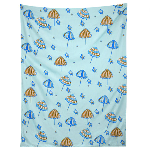 Renie Britenbucher Beach Umbrellas And Starfish Light Blue Tapestry