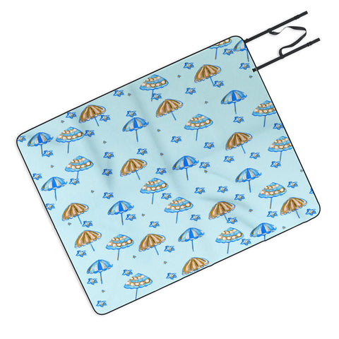 Renie Britenbucher Beach Umbrellas And Starfish Light Blue Picnic Blanket