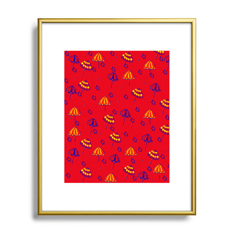 Renie Britenbucher Beach Umbrellas And Starfish Red Metal Framed Art Print