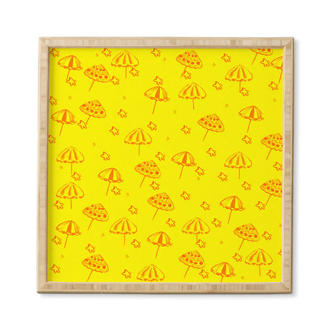 Renie Britenbucher Beach Umbrellas And Starfish Yellow Framed Wall Art
