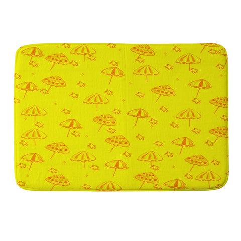 Renie Britenbucher Beach Umbrellas And Starfish Yellow Memory Foam Bath Mat
