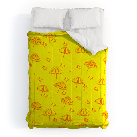 Renie Britenbucher Beach Umbrellas And Starfish Yellow Comforter