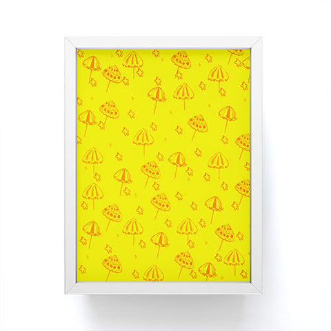 Renie Britenbucher Beach Umbrellas And Starfish Yellow Framed Mini Art Print
