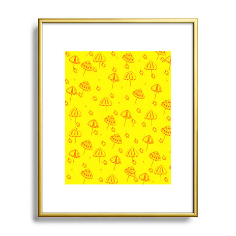 Renie Britenbucher Beach Umbrellas And Starfish Yellow Metal Framed Art Print