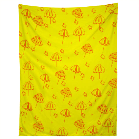 Renie Britenbucher Beach Umbrellas And Starfish Yellow Tapestry