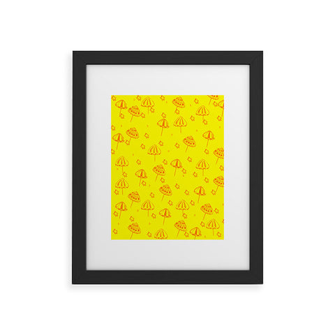 Renie Britenbucher Beach Umbrellas And Starfish Yellow Framed Art Print