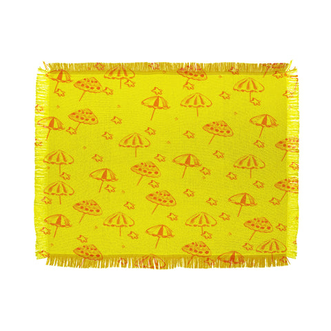 Renie Britenbucher Beach Umbrellas And Starfish Yellow Throw Blanket