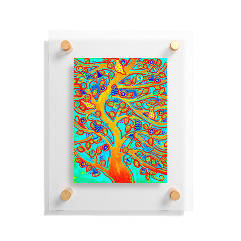 Renie Britenbucher Bird Tree Red Turquoise Floating Acrylic Print