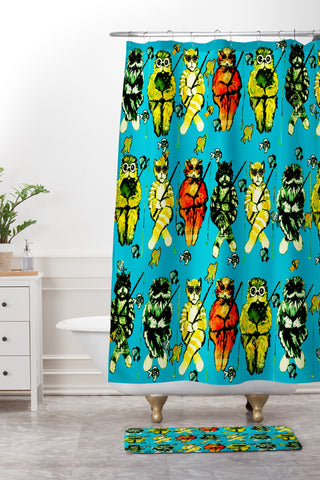Renie Britenbucher Catfishing Turquoise Shower Curtain And Mat