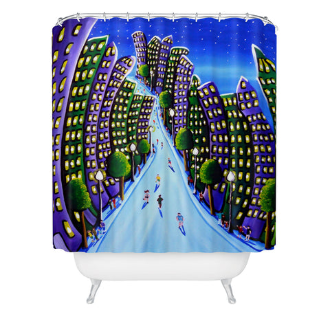 Renie Britenbucher Emerald And Purple City Shower Curtain