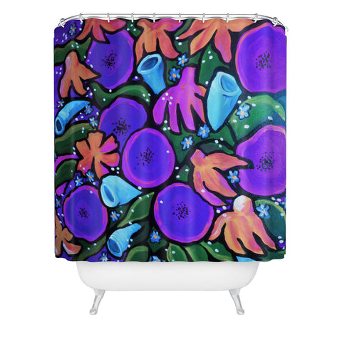 Renie Britenbucher Funky Flowers in Purple and Blue Shower Curtain