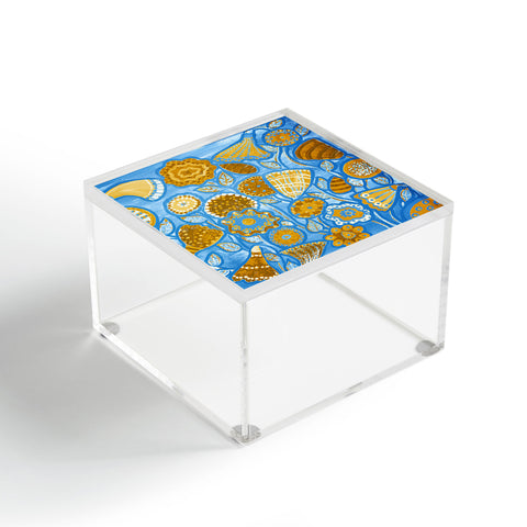 Renie Britenbucher Funky Flowers Tan Blue Acrylic Box