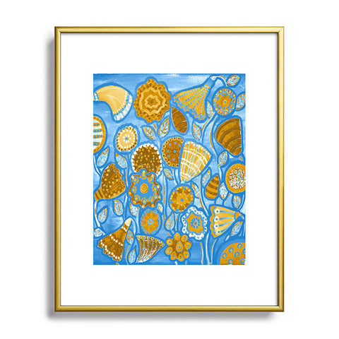 Renie Britenbucher Funky Flowers Tan Blue Metal Framed Art Print