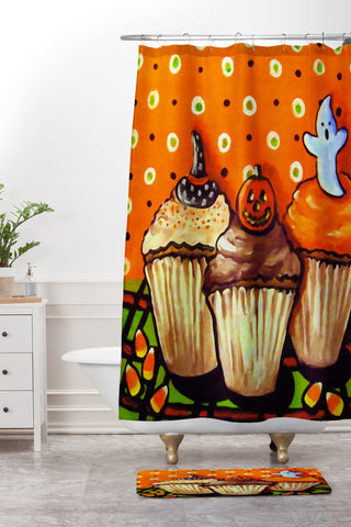 Renie Britenbucher Halloween Cupcakes Shower Curtain And Mat