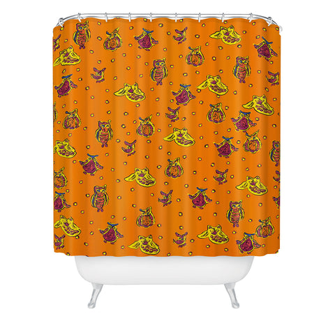 Renie Britenbucher Orange Owls Shower Curtain