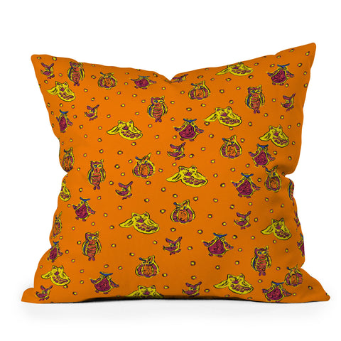 Renie Britenbucher Orange Owls Throw Pillow