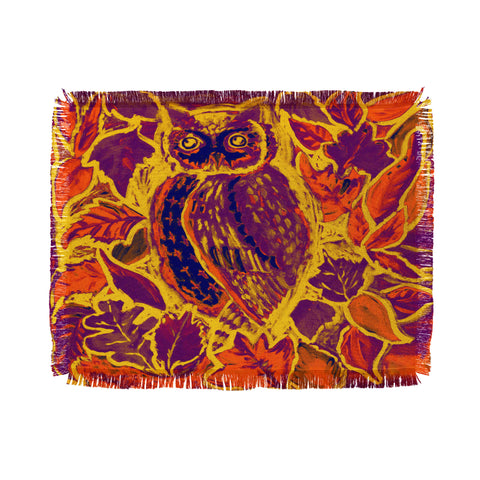 Renie Britenbucher Owl Orange Batik Throw Blanket