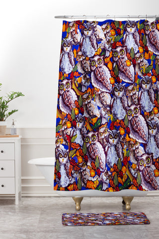 Renie Britenbucher Owls Multi Shower Curtain And Mat