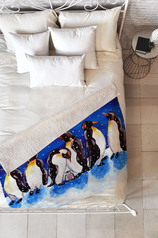 Renie Britenbucher Penguin Party Fleece Throw Blanket