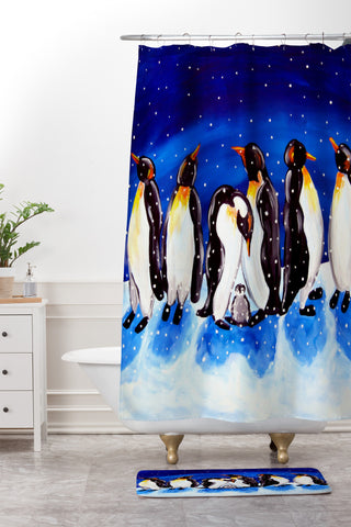 Renie Britenbucher Penguin Party Shower Curtain And Mat