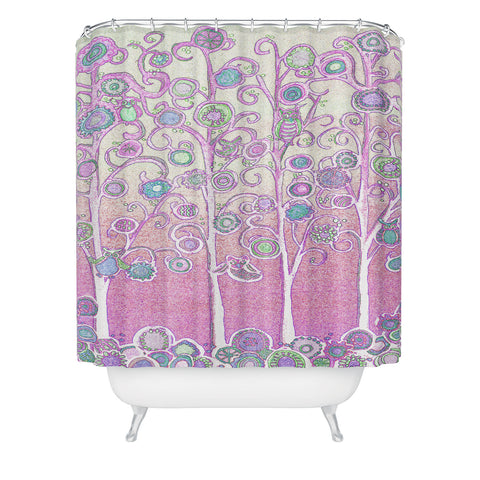 Renie Britenbucher Pink Owls Shower Curtain