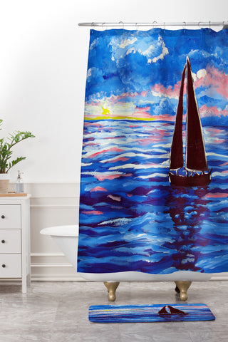 Renie Britenbucher Pink Sunset Sail Shower Curtain And Mat