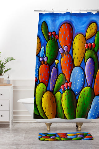 Renie Britenbucher Prickly Pear Cactus Shower Curtain And Mat