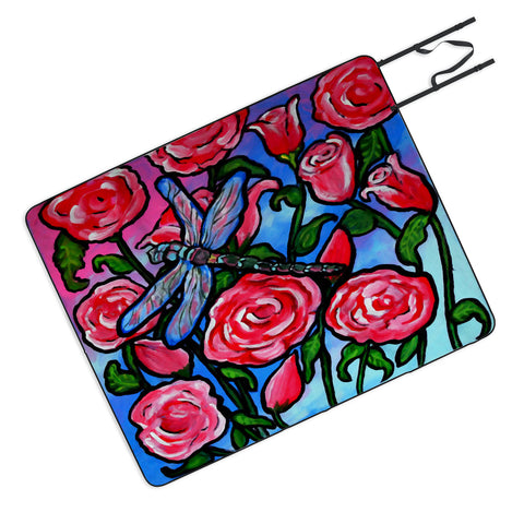 Renie Britenbucher Roses and Dragonfly Picnic Blanket