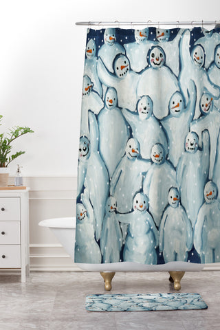 Renie Britenbucher Snowman Family Photo Shower Curtain And Mat