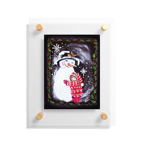 Renie Britenbucher Snowman Hugs Girl Floating Acrylic Print