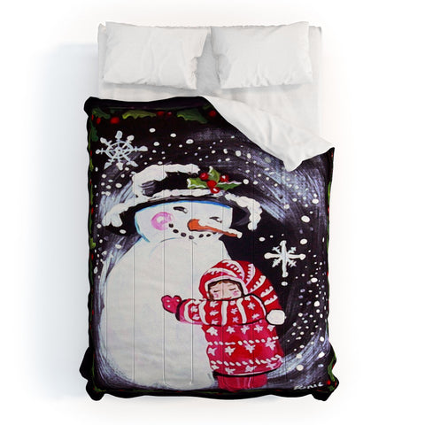 Renie Britenbucher Snowman Hugs Girl Comforter