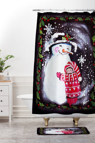Renie Britenbucher Snowman Hugs Girl Shower Curtain And Mat