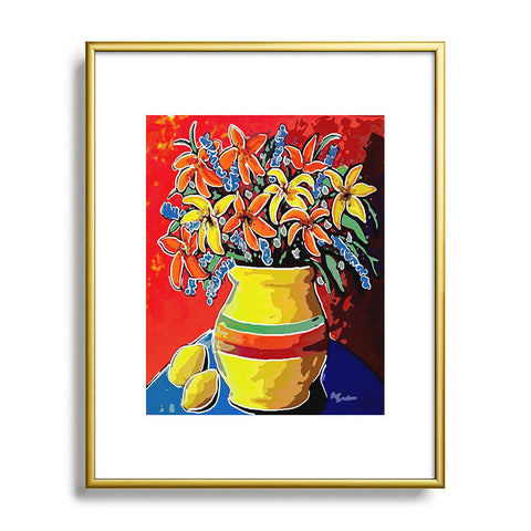 Renie Britenbucher Stylized Lillies And Lemons Metal Framed Art Print