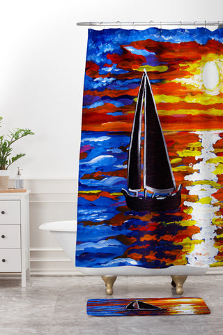 Renie Britenbucher Sunset Sail Shower Curtain And Mat
