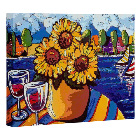 Renie Britenbucher Wine Sunflowers and Sailboats Art Canvas