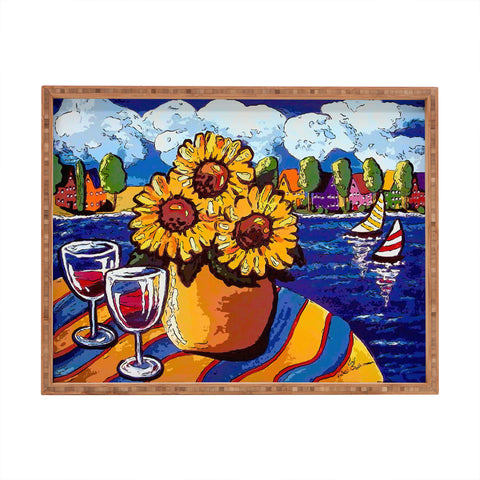 Renie Britenbucher Wine Sunflowers and Sailboats Rectangular Tray