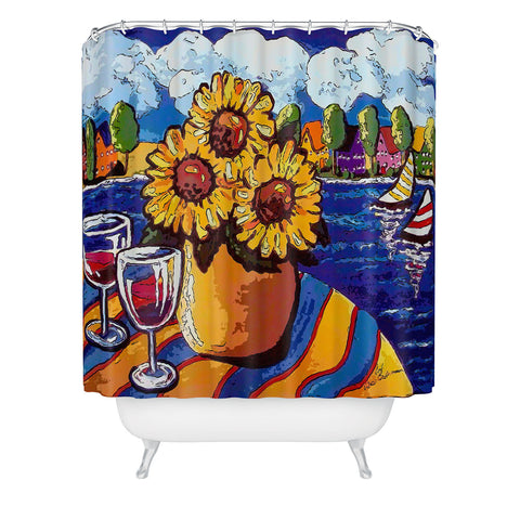 Renie Britenbucher Wine Sunflowers and Sailboats Shower Curtain