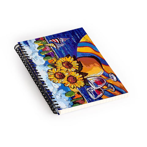 Renie Britenbucher Wine Sunflowers and Sailboats Spiral Notebook