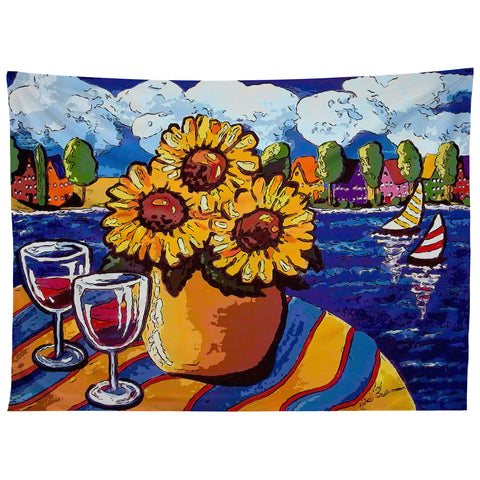 Renie Britenbucher Wine Sunflowers and Sailboats Tapestry