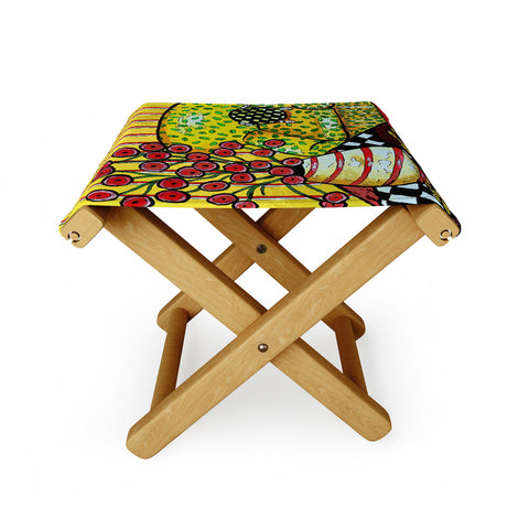 Renie Britenbucher Yellow Chair With Red Poppies Folding Stool