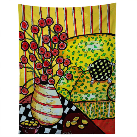 Renie Britenbucher Yellow Chair With Red Poppies Tapestry