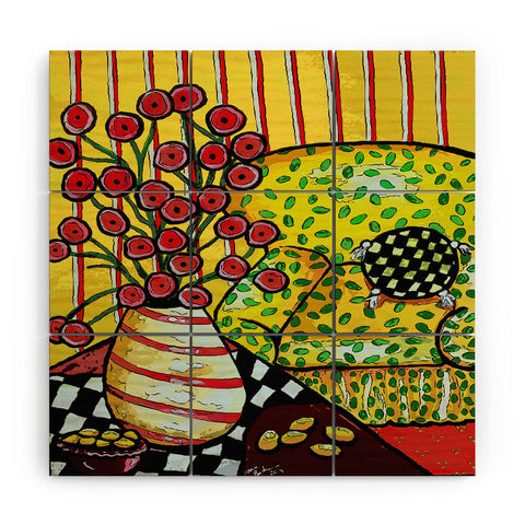 Renie Britenbucher Yellow Chair With Red Poppies Wood Wall Mural