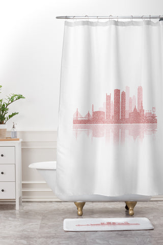 Restudio Designs Boston Skyline 2 Red Buildings Shower Curtain And Mat