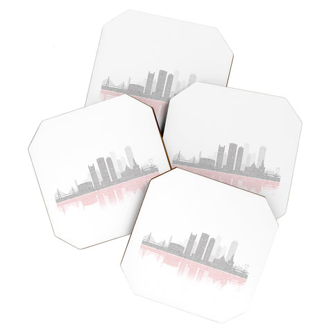 Restudio Designs Boston Skyline 2 Red Reflection Coaster Set