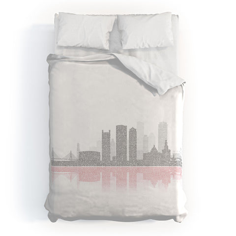 Restudio Designs Boston Skyline 2 Red Reflection Duvet Cover