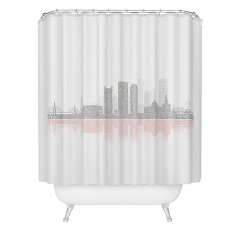 Restudio Designs Boston Skyline 2 Red Reflection Shower Curtain