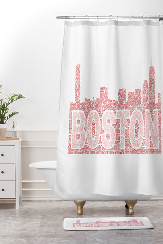 Restudio Designs Boston skyline all red letters Shower Curtain And Mat
