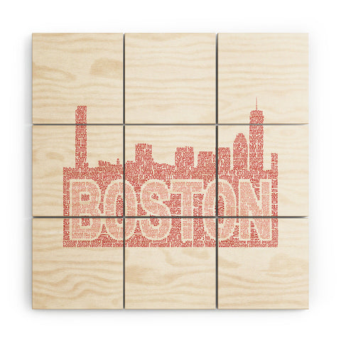Restudio Designs Boston skyline all red letters Wood Wall Mural